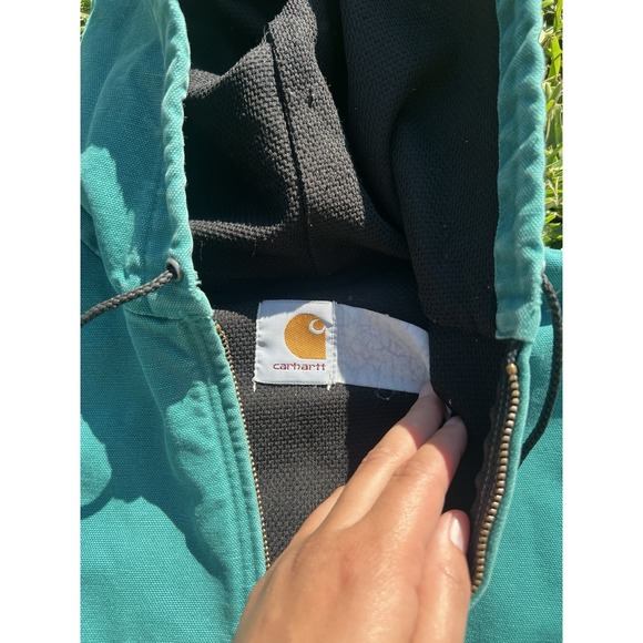 Vintage Carhartt J04 AQU Aqua Quilt Lined Hooded Jacket Mens Size XL USA HTF - Picture 2 of 12